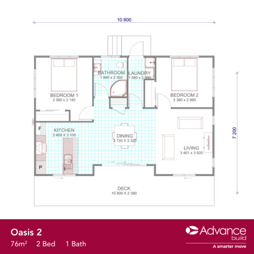 Popular Oasis 2 Floorplan - 2 bedroom 1 bathroom