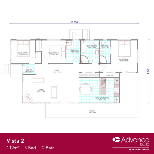 Popular Vista 2 Floor Plan - 3 Bedroom 2 Bathroom