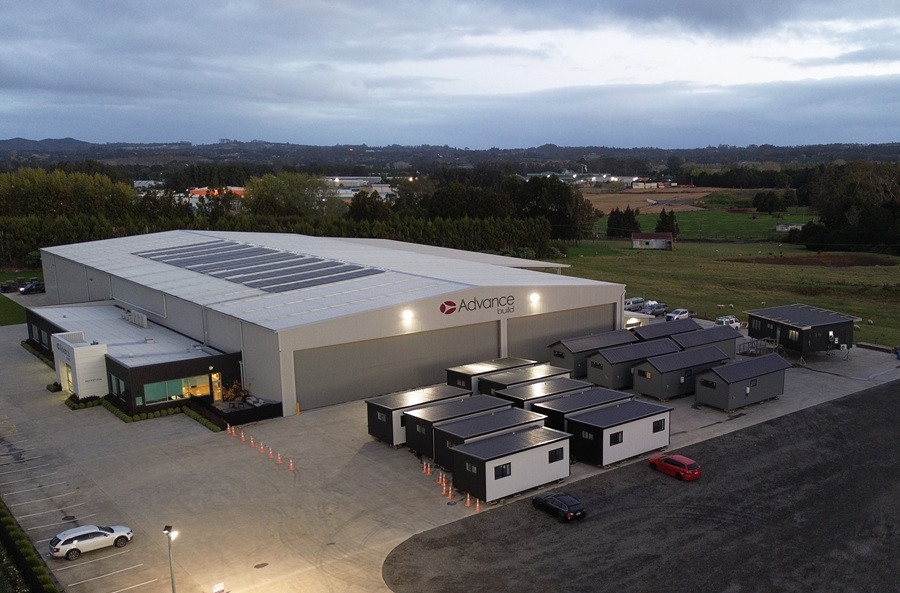 Recently completed prefabricated cabbins outside the Advance Build factory